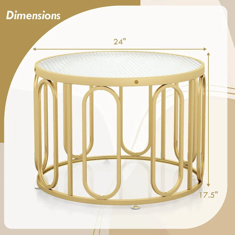 Gymax 2-Tier 24 Round Coffee Table w/ Oval Swivel Brackets & Reeded