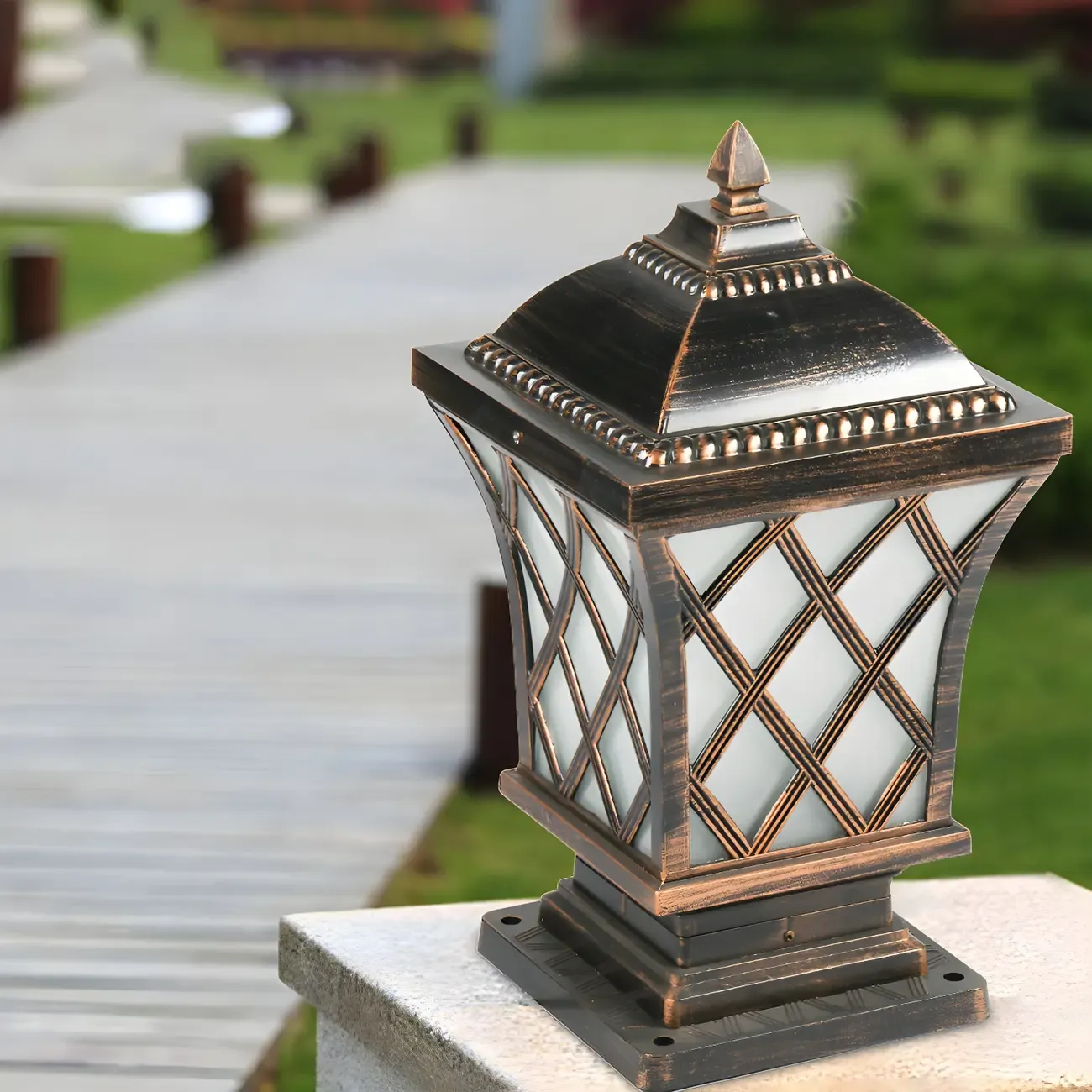 Outdoor Black Square Table Lamp with Lantern Design