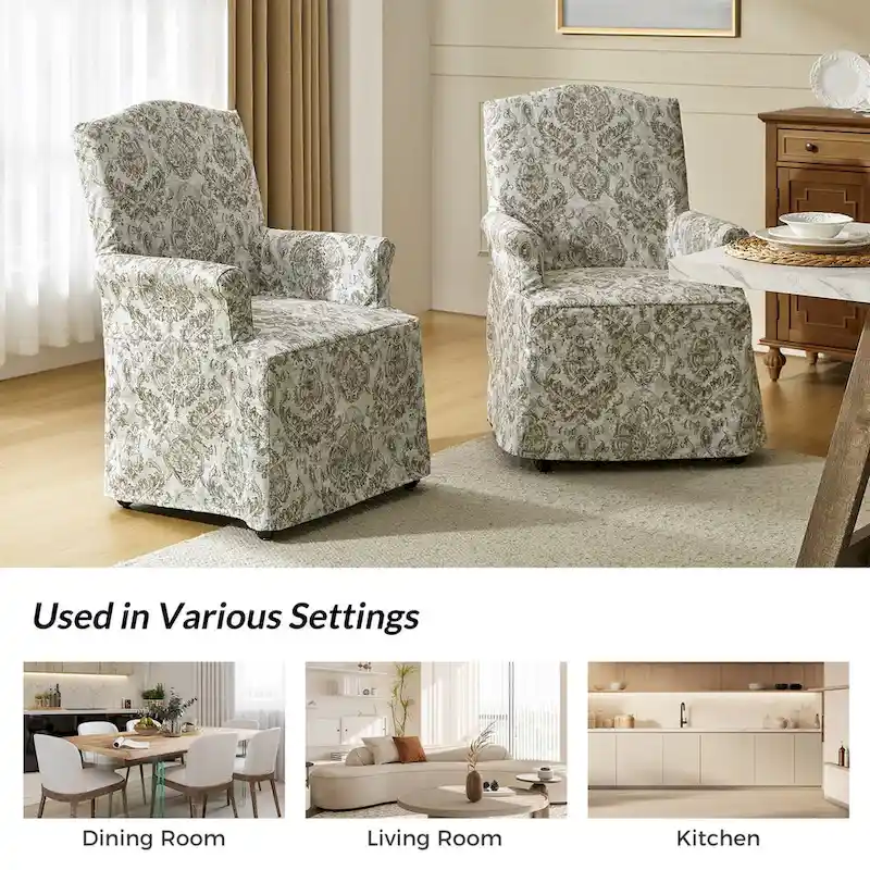 Upholstered Slipcover Arm Dining Chairs with Solid Wood Legs Set of 2