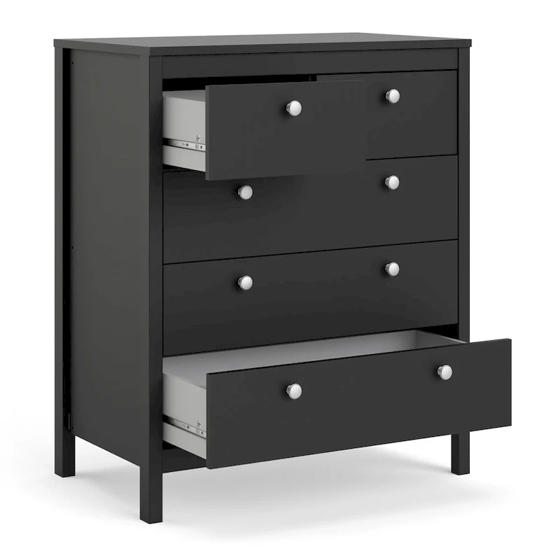 Grey 5-Drawer Chest with Leather Handles