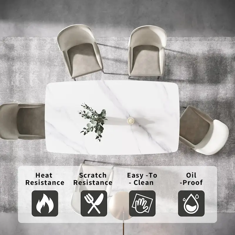 71 Black Marble Sintered Stone Table Top,Rectangle Dining Room Table with Unique U-Shape Black Carbon Steel Pedestal