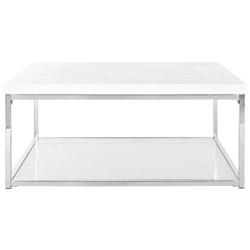 SAFAVIEH Bettylou White/Chrome High Gloss Coffee Table - 35.4 W x 35.4 D x 15.7 H - 35Wx35Dx16H