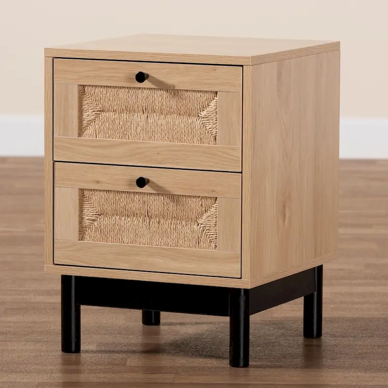 Light Brown and Black 2-Drawer End Table