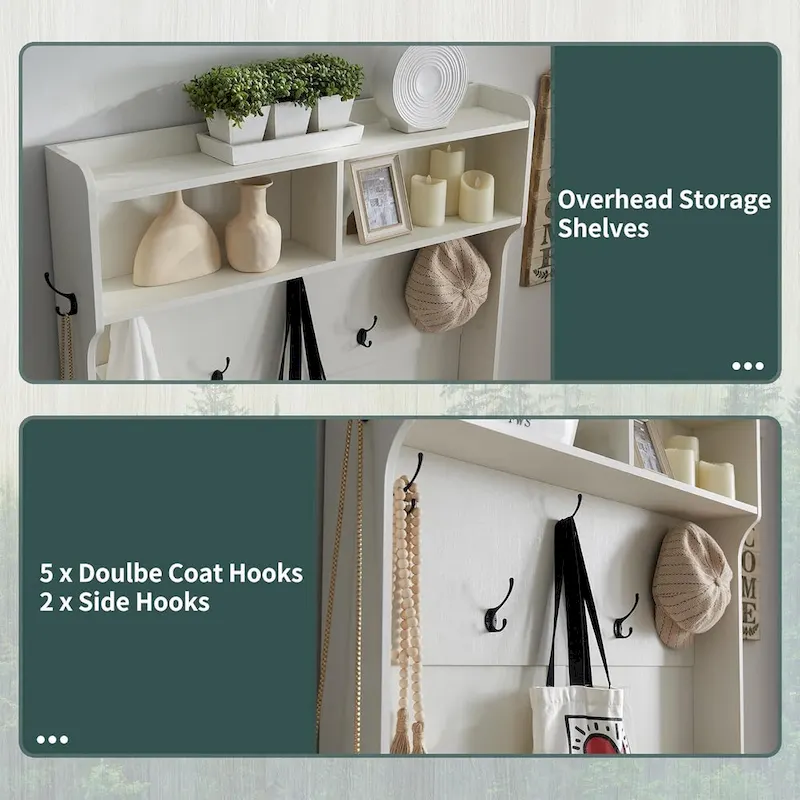 42 Wide Farmhouse Entryway Bench with Coat Rack, Mudroom Cabinet