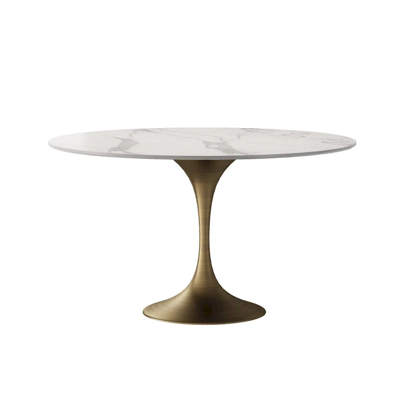 Modern Faux Marble Top Iron Pedestal Dining Table