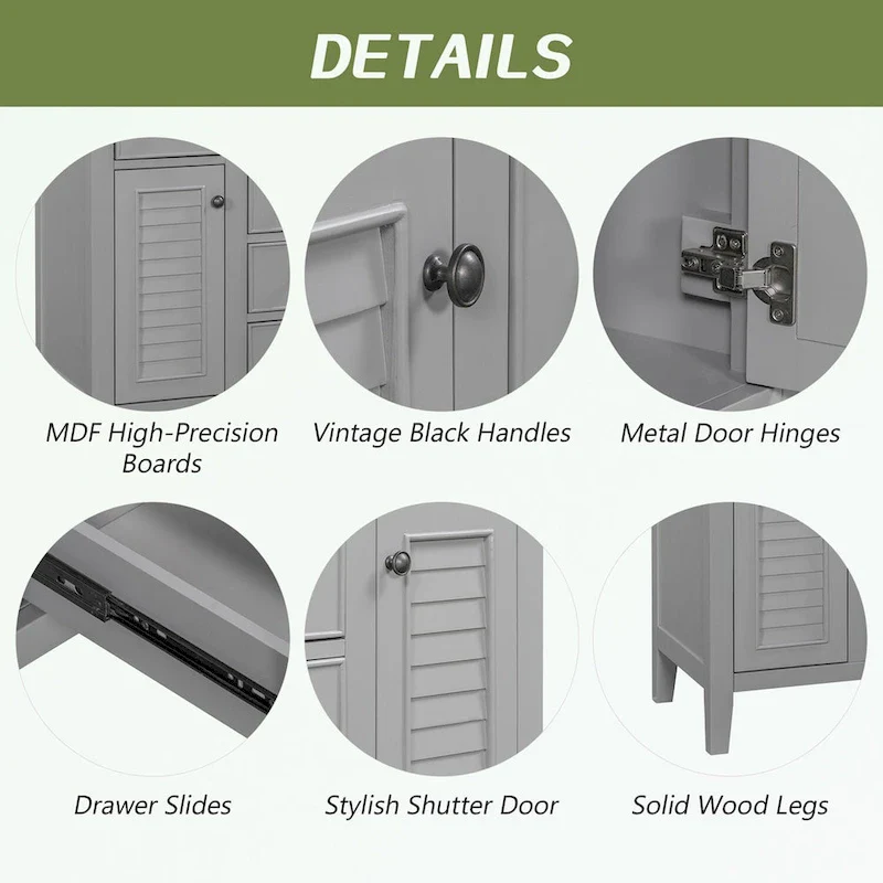 Bathroom Vanity with Ceramic Basin, Two Cabinets and Five Drawers