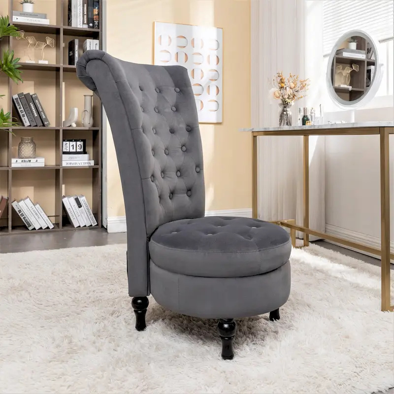 Velvet High Back Vanity Chair - Multiple Colors, Tufted Design, Single Seat