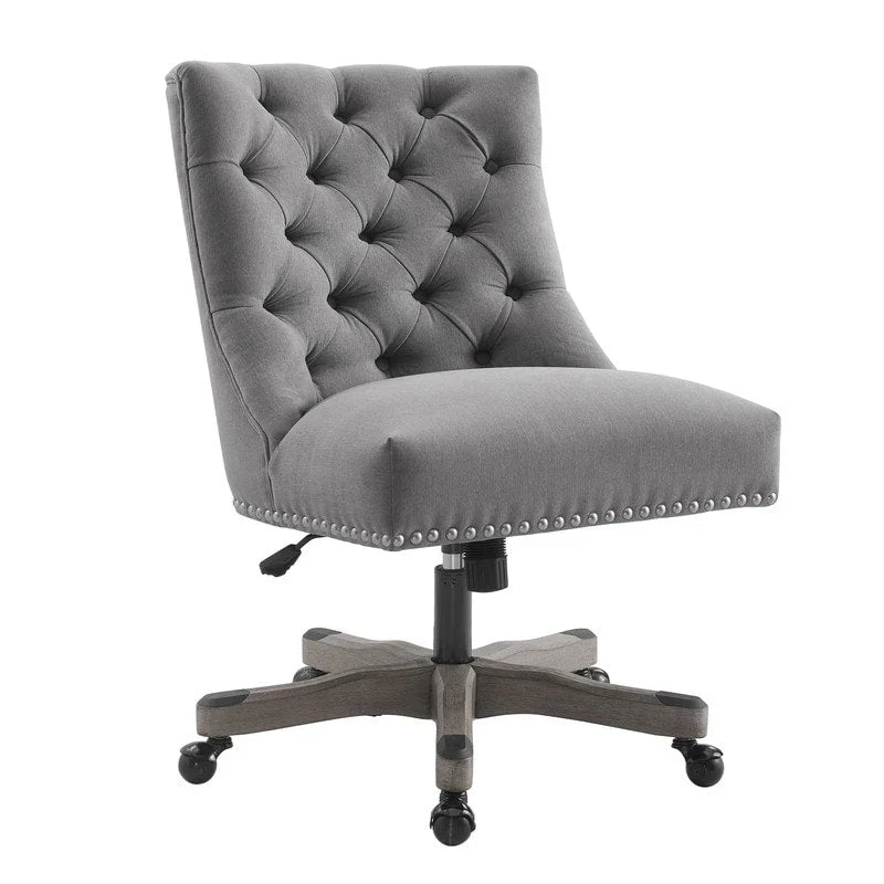 Office Chair - Gray Wood Base - Button Tufted