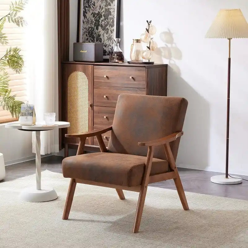 VINGLI Mid-Century Retro Modern Upholstered Lounge Chair Fabric Accent Chair Sturdy Wooden Frame Armchair