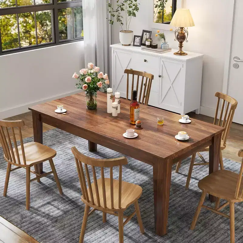 Okak 106.5IN Modern Extendable Kitchen Table with Large Tabletop, Dining Table with Thick Legs, Foldable Table for Living Room, Dining Room, Walnut