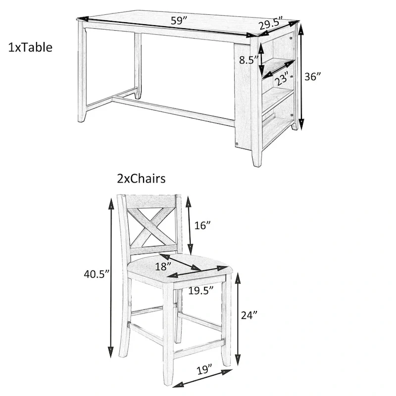 5-Piece Rustic Dining Set with Wooden Bar Table & 4 Chairs