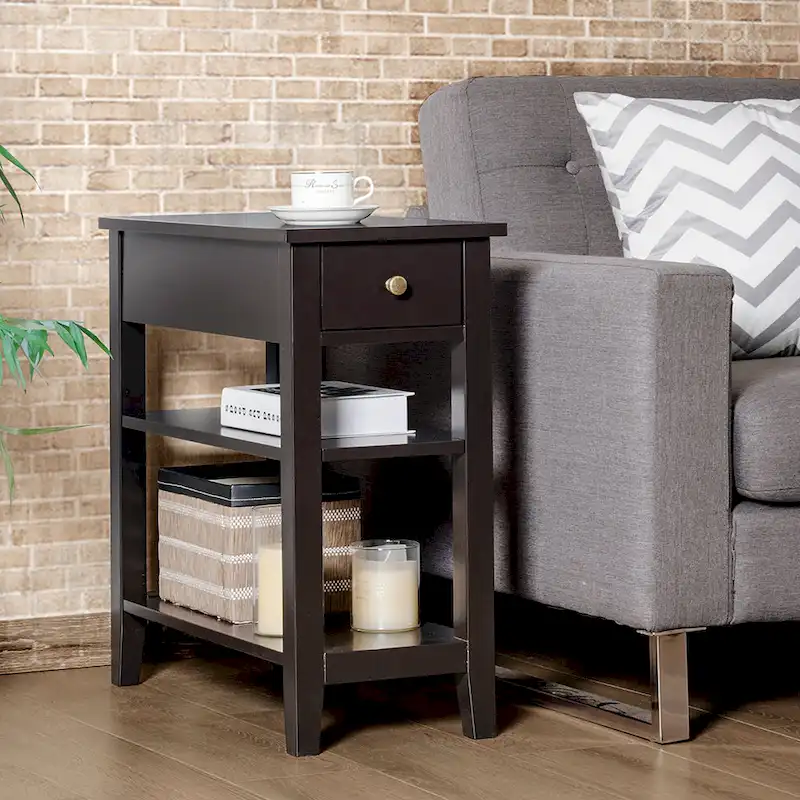 3-Tier End Table with 1 Drawer & 2 Shelves, 24