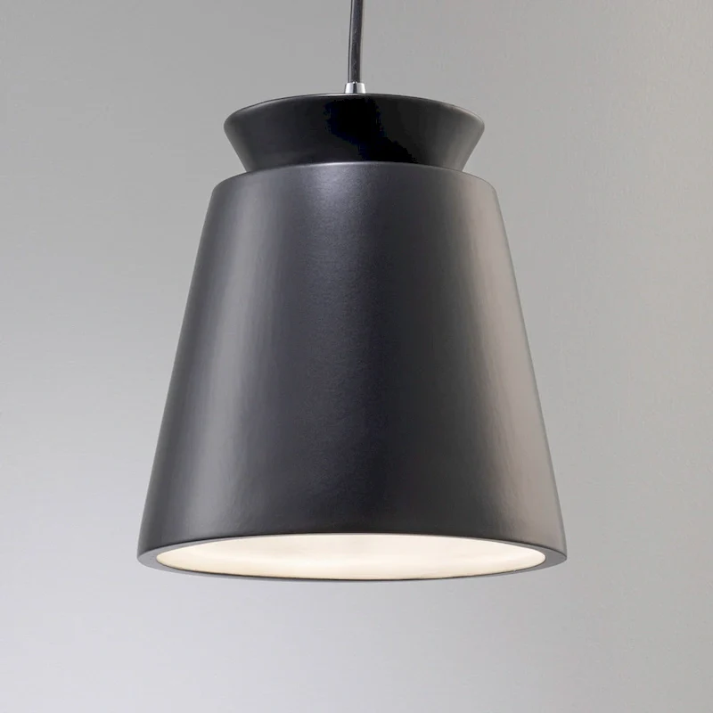 Justice Design Group Radiance Polished Chrome Trapezoid Small Ceramic Pendant with Carbon Matte Black Shade