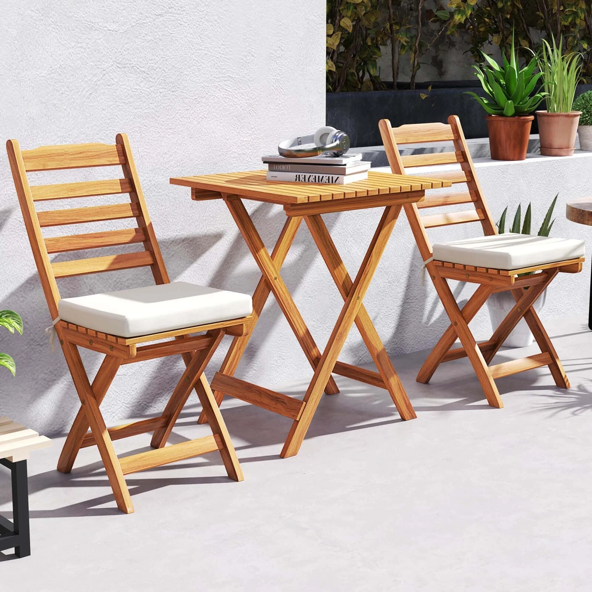 Patiojoy 3-Piece Folding Bistro Set with Removable Seat Cushions - See Details
