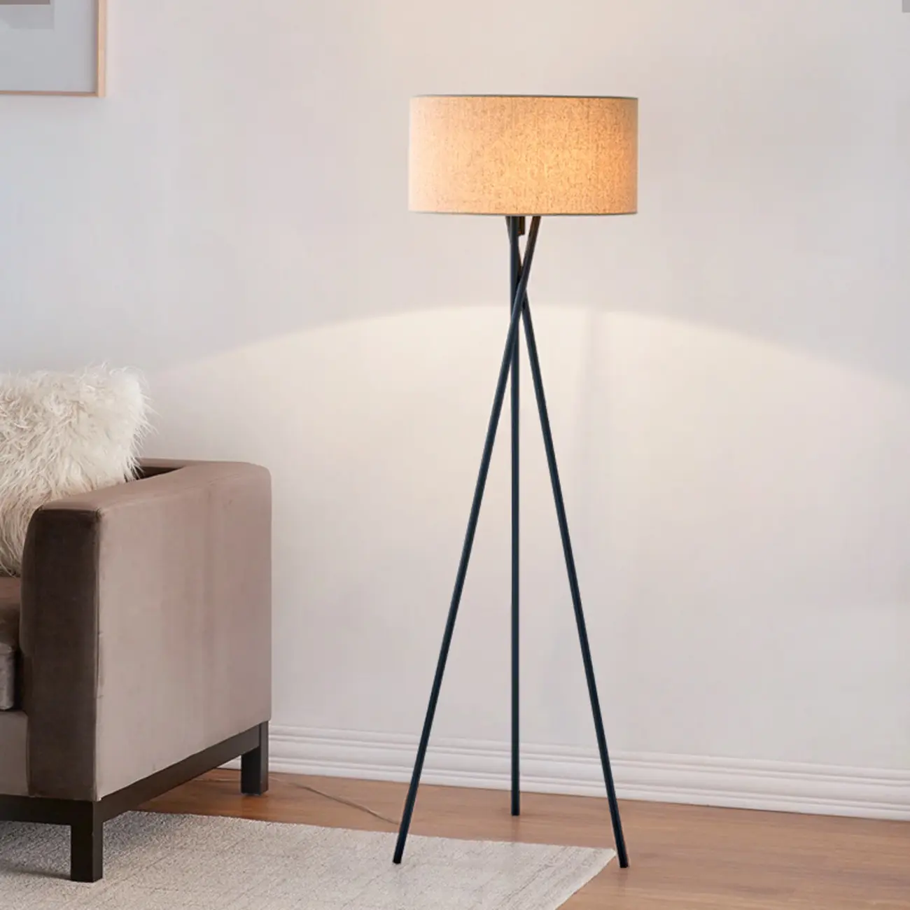 Modern 63 Tripod Black LED Fabric Floor Lamp Drum Shade