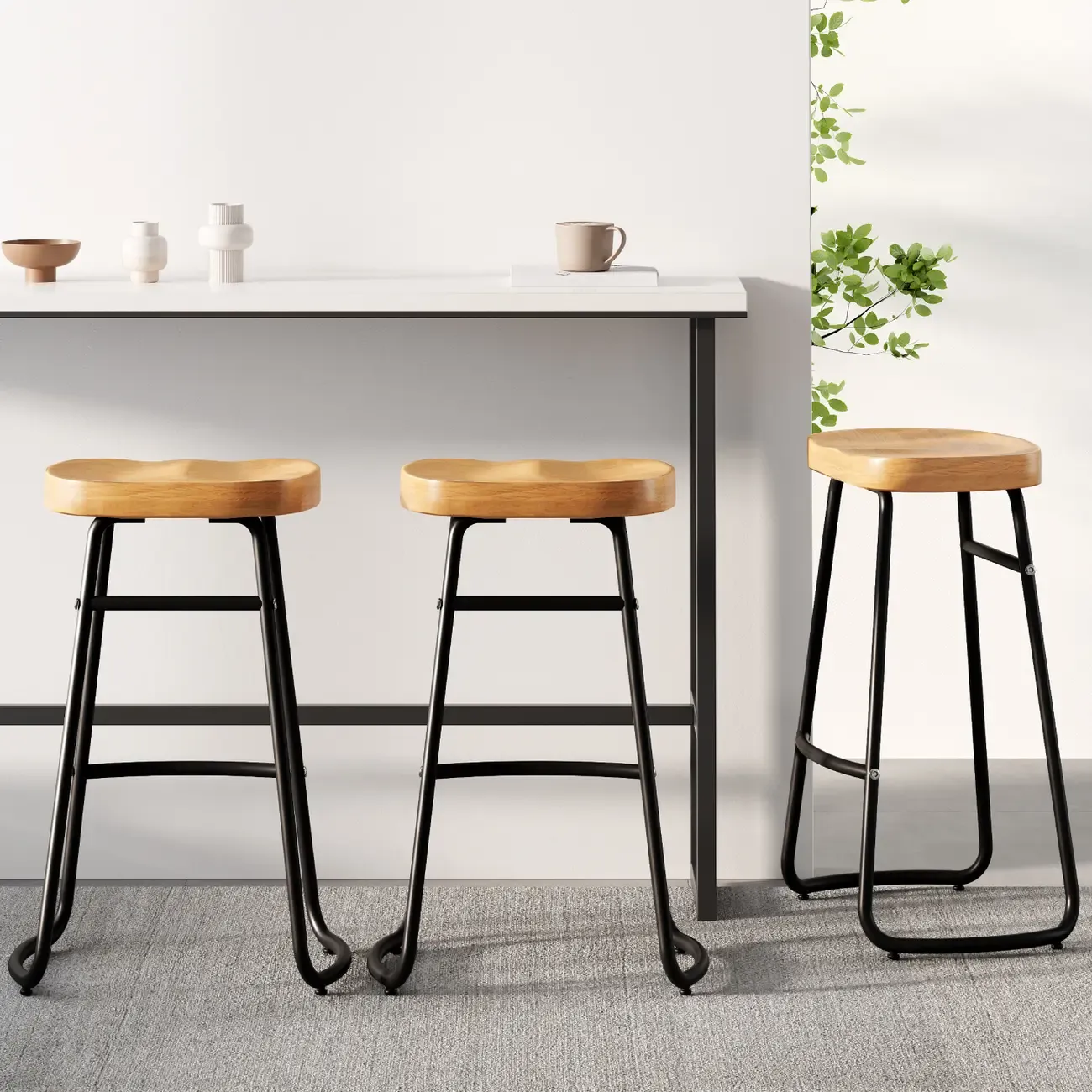 Brown Saddle Backless Counter Bar Stools with Footrest
