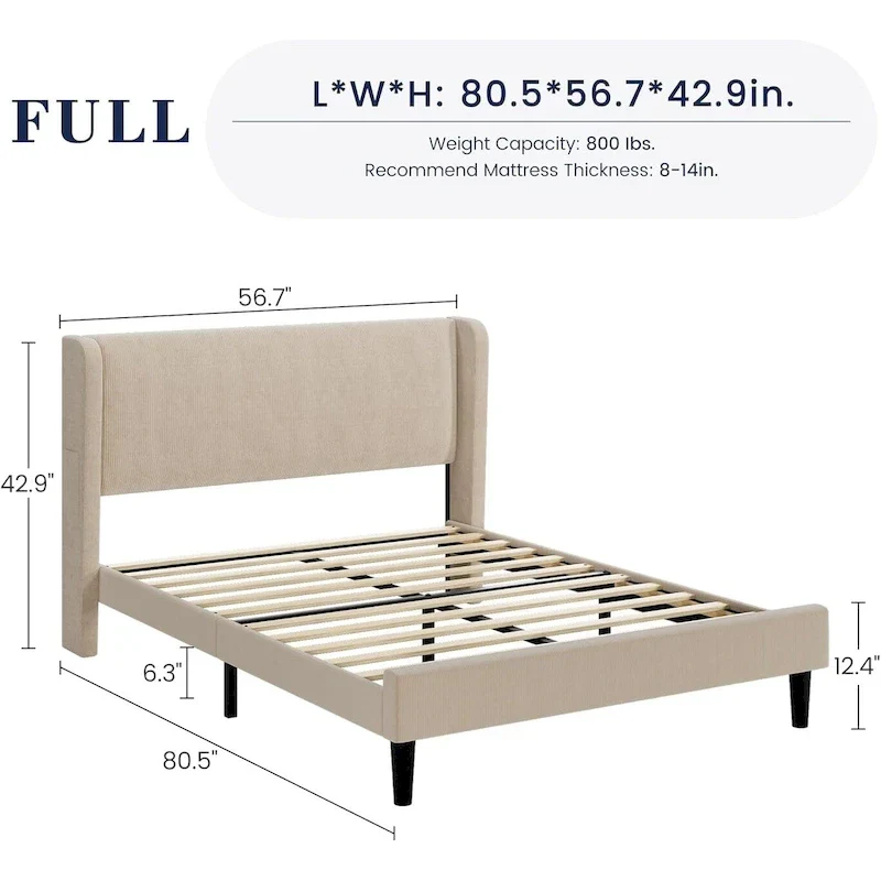 Wooden Bed Frame with Upholstered Headboard