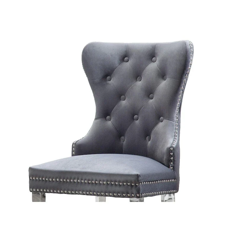 Wingback Button-Tufted Dining Chairs with Nailhead Trim & Steel Frame – Black / Grey / Cream / Navy Blue / White Faux Leather