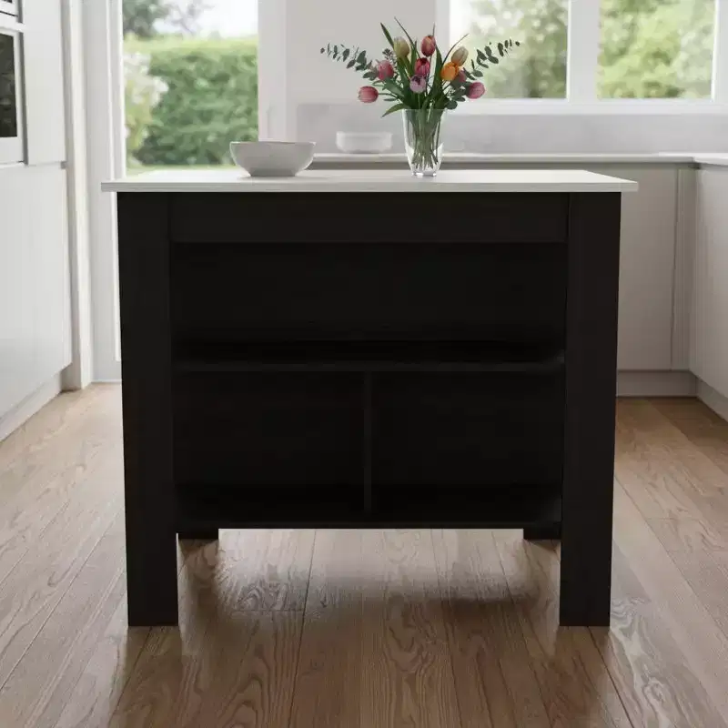 HomeRoots Black and Ivory 41 Kitchen Island With Storage