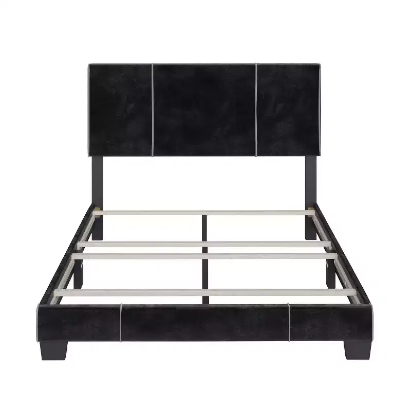 Queen Lucena Velvet Upholstered Bed Frame Black - Boyd Sleep Eco Dream: Contemporary Style, Soft Velour Fabric, Solid Wood Legs, Easy Assembly