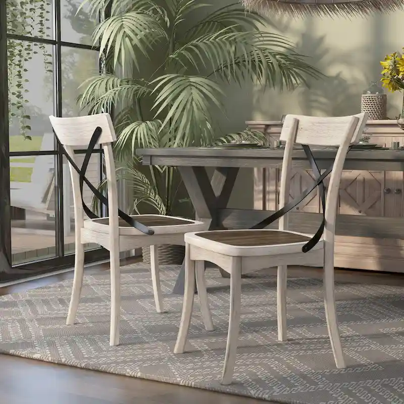 McFarlane Farmhouse Antique White Wood X-backed Chairs by Furniture of America (Set of 2)