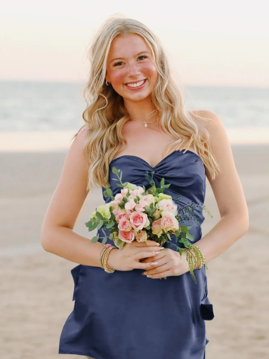 Navy Blue - Strapless A Line Short Homecoming & Cocktail Dresses With Keyhole