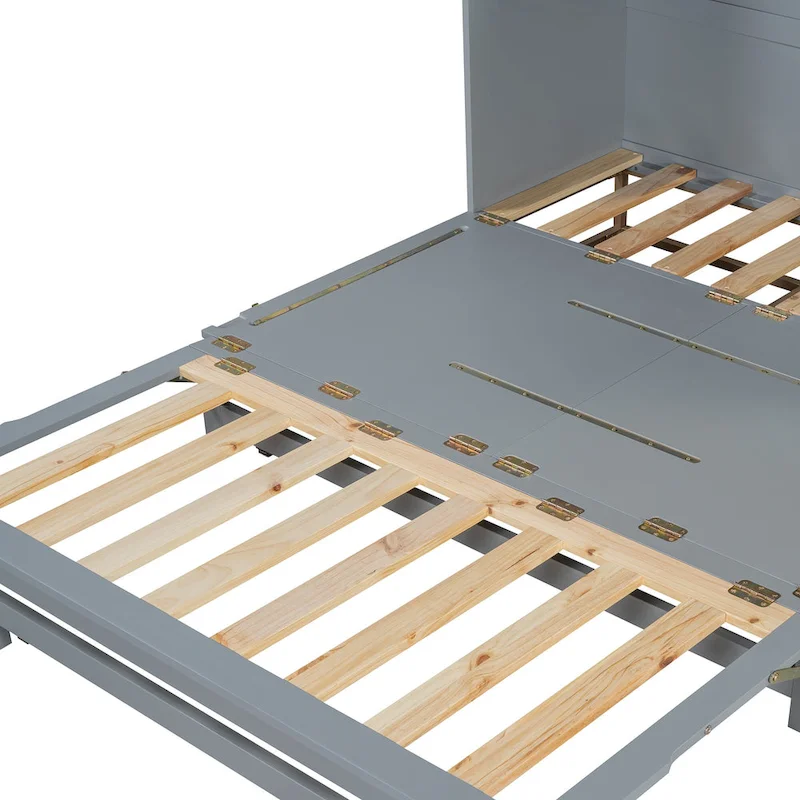 Queen Murphy Bed with Cabinet - White/Gray/Blue