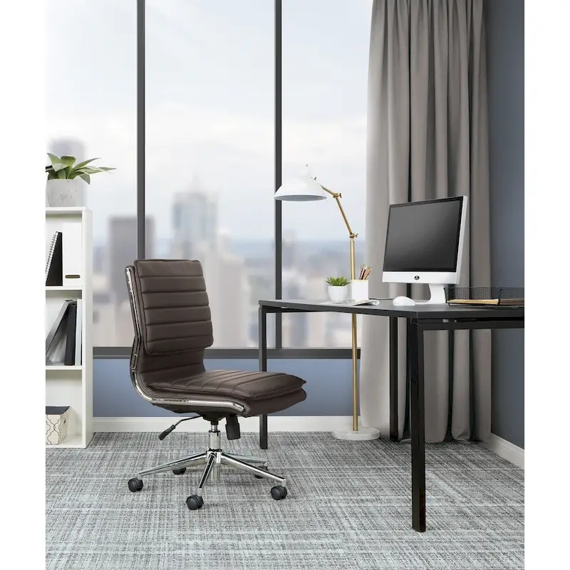 Armless Mid Back Professional Managers Faux Leather Chair with Chrome Base