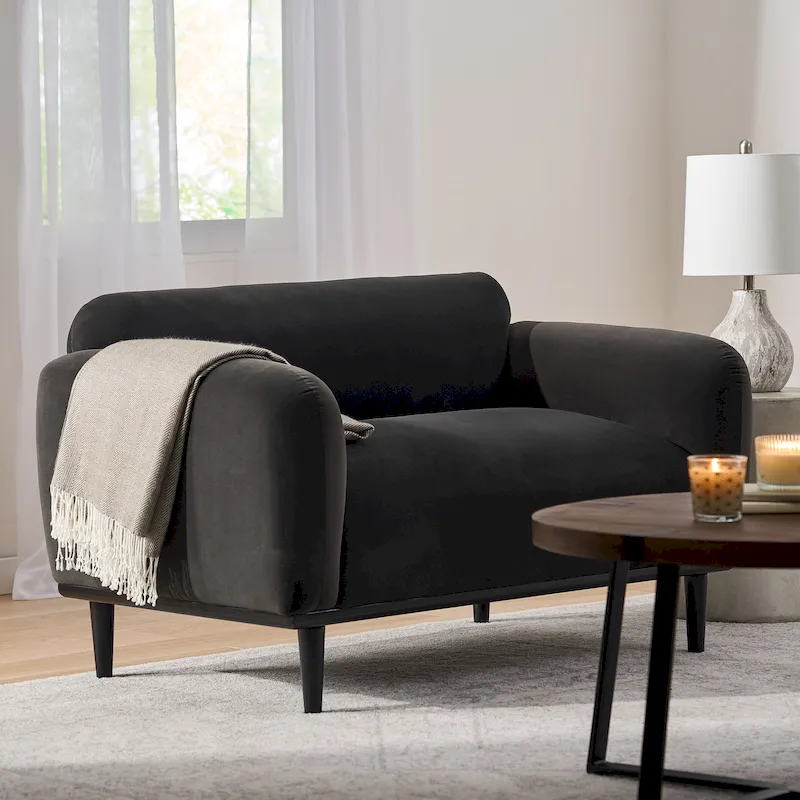 2-Seat Upholstered Loveseat – Dark Gray Velvet / White Boucle / Turmeric Velvet