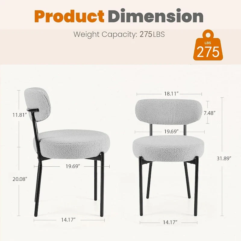 Upholstered Modern Mid Century Round Dining Chairs - Set of 2