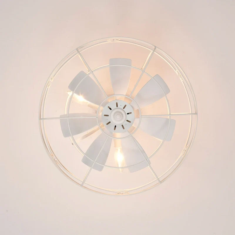 Maeve White Caged Lighted Ceiling Fan Fandelier 7-Blade Remote Control