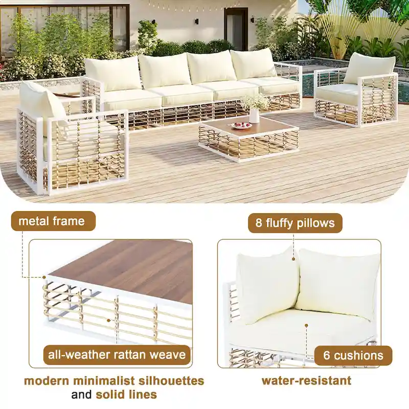7 Piece Patio Furniture Set, All-Weather Conversation Furniture Set, Patio Sectional Sofa Set with Cushions and Coffee Table