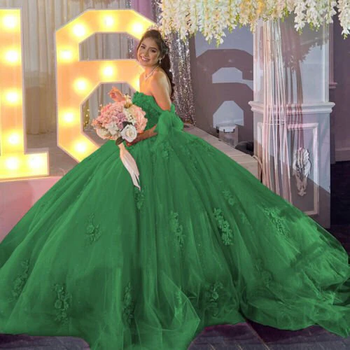 Gold Off Shoulder Tulle Quinceanera Dresses With Lace Appliques