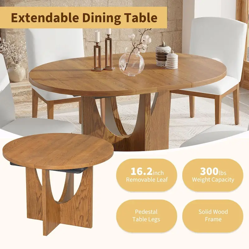 Modern 5-Piece Round Dining Set with 16.2 Removable Leaf