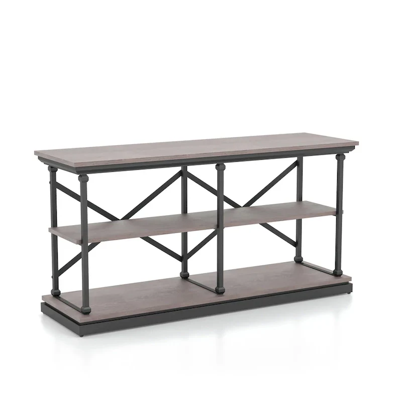 Black and Wood Console Table with 2 Shelves and Steel Frame