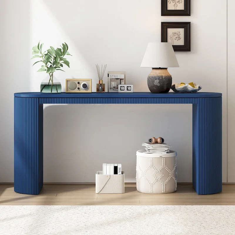Curved Design Console Table with Unique Vertical Stripe Design ,Suitable for Living Room,Study and Entrance