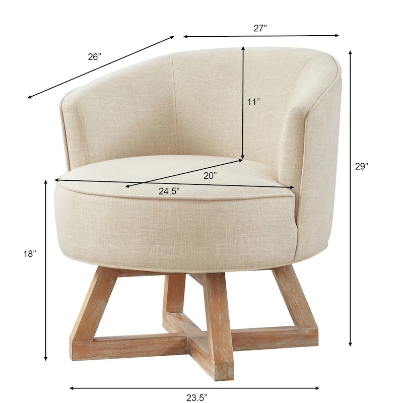 Beige Modern 27  Linen Swivel Barrel Chair