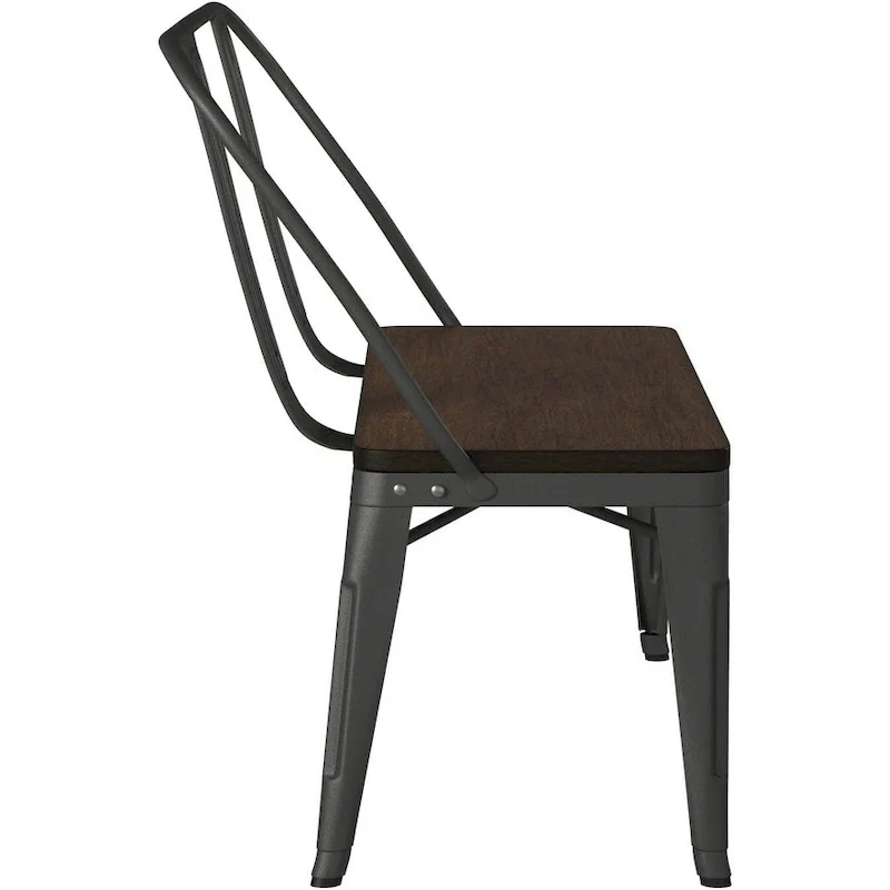 Metal Wood Top Dining Bench, Gunmetal