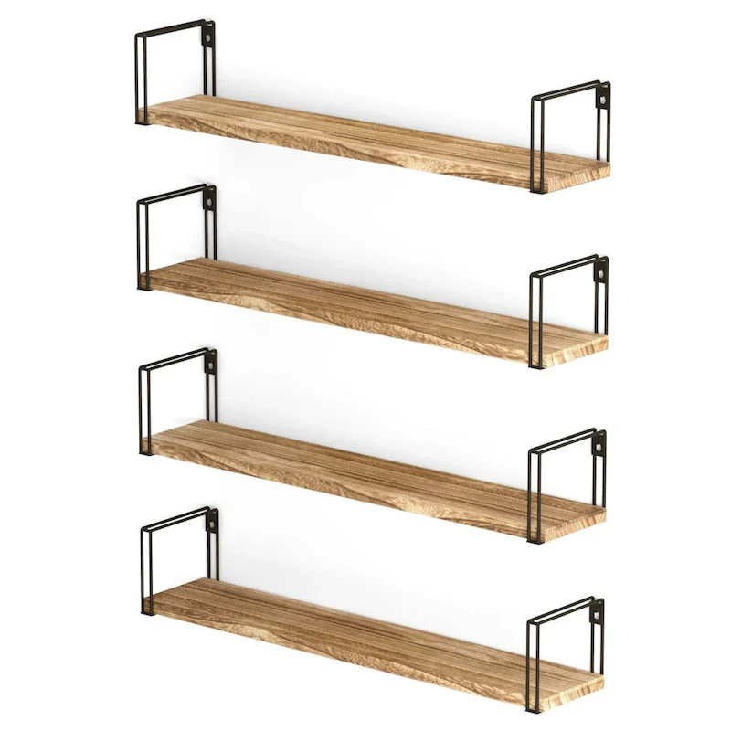 Wallniture Avila 24x4.5 Kitchen Wall Shelves, Natural Burned,Set of 4