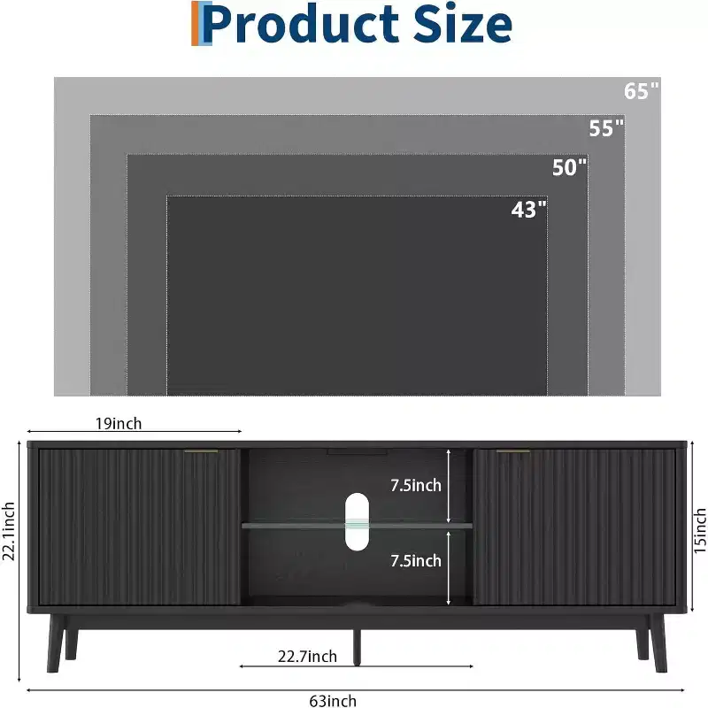 65'' TV Stand, Entertainment Center with Storage and Adjustable Shelf, TV Console for Living Room, Modern Media Console