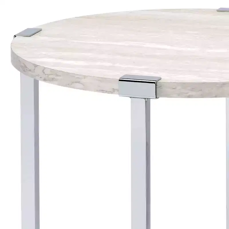 Acme Furniture Brecon Accent Table White Oak/Chrome Finish