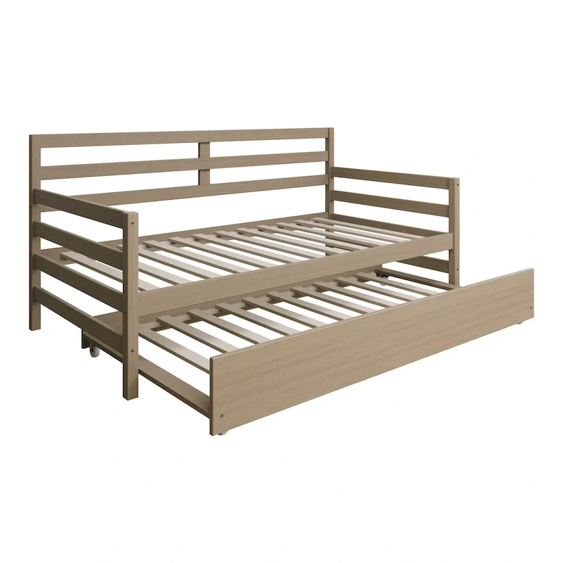 White/Walnut/Black/Light Oak/Antique Grey Railing-Style Twin Daybed with Trundle