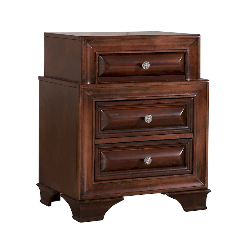 Traditional Three-Drawer 2-Tier Nightstand with Metal Pull