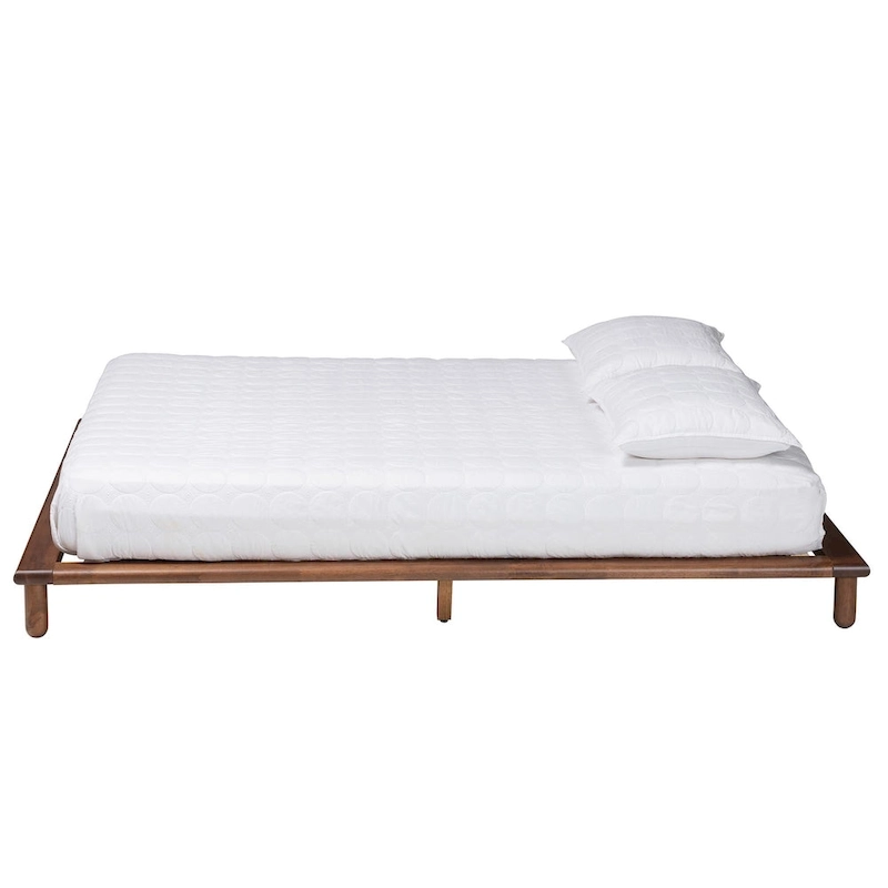 Alivia Mid-Century Modern Walnut Brown Finished Wood Bed Frame