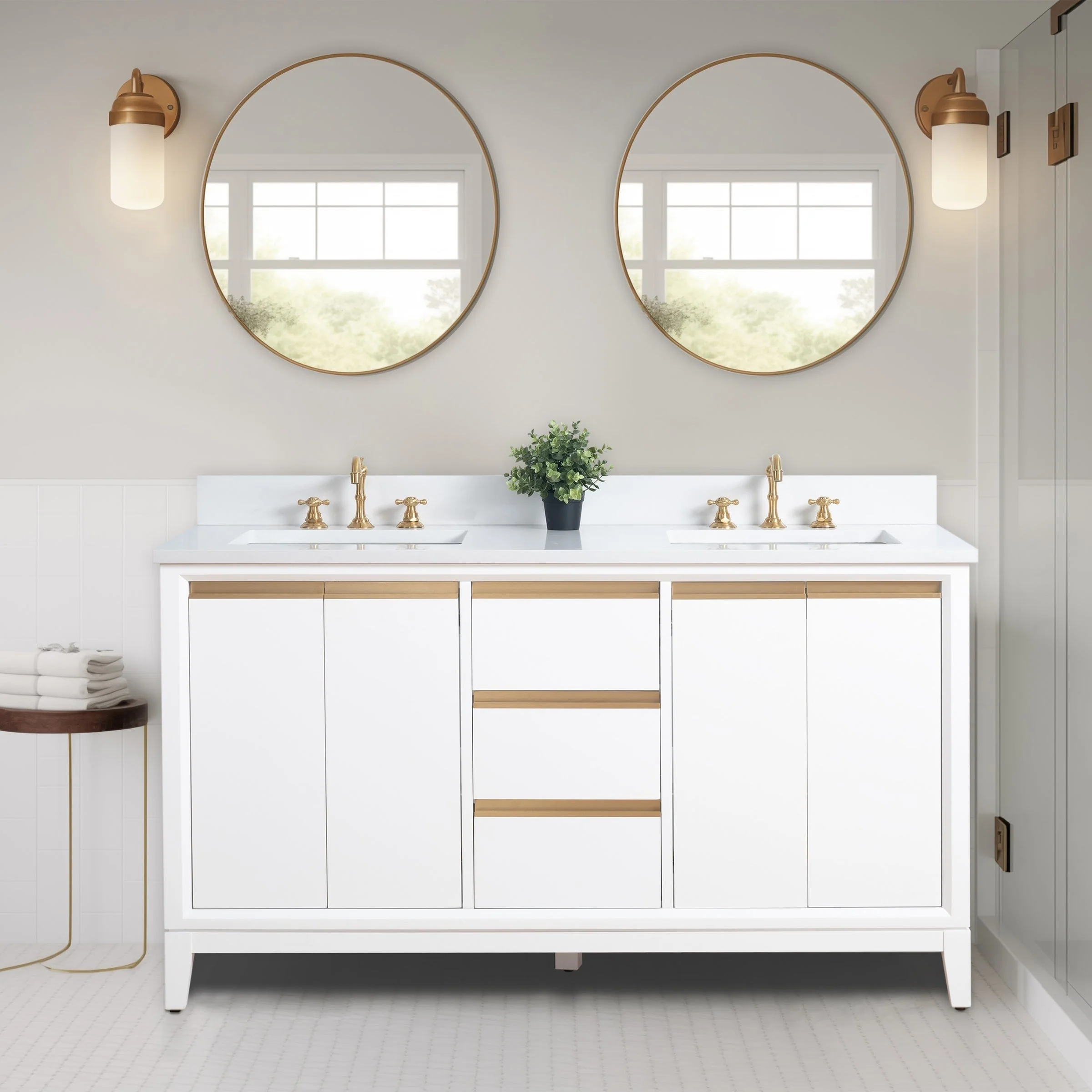 Vanity Art Bathroom Vanity with Ceramic Sink and Engineered Marble Top
