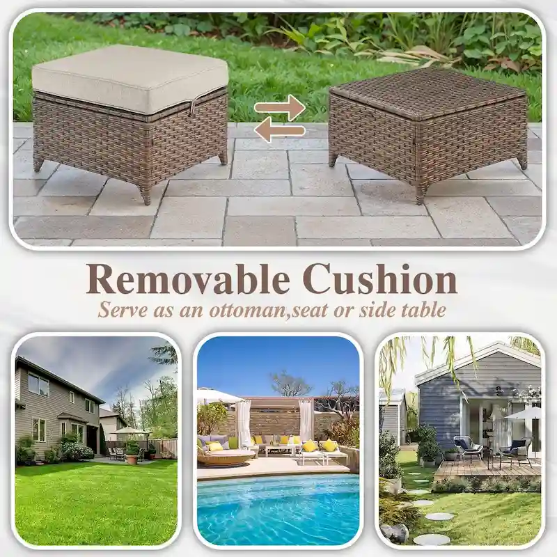 6 Pieces Wicker Sofa with Rocking Chair, Ottoman, Table - Brown