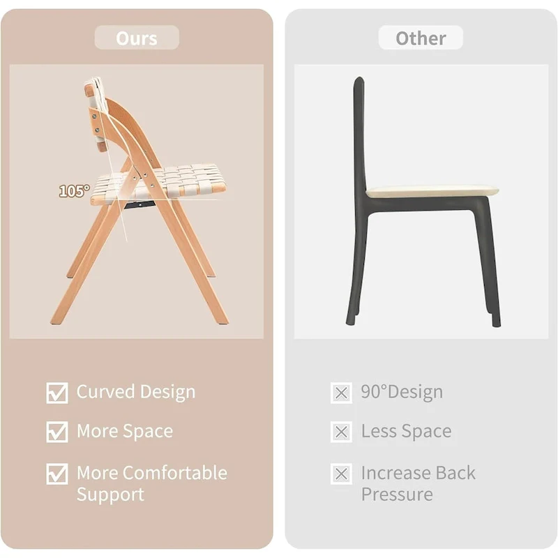 Wooden Stackable Dining Folding Chairs with Padded Seats(Set of 2)