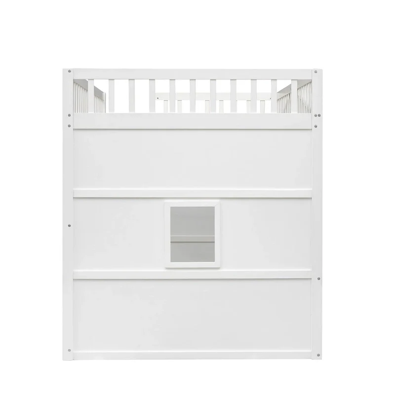 White+Gray Castle Style Solid Pine Wood Loft Bed with Ladder and Guard Rails