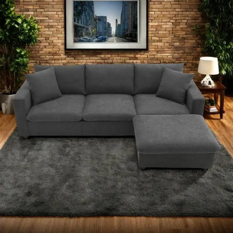 100.4 L-Shaped Polyester  Sofa with 4-Seat Convertible Couch and Ottoman & Pocket Spring Cushions (300lb Capacity)