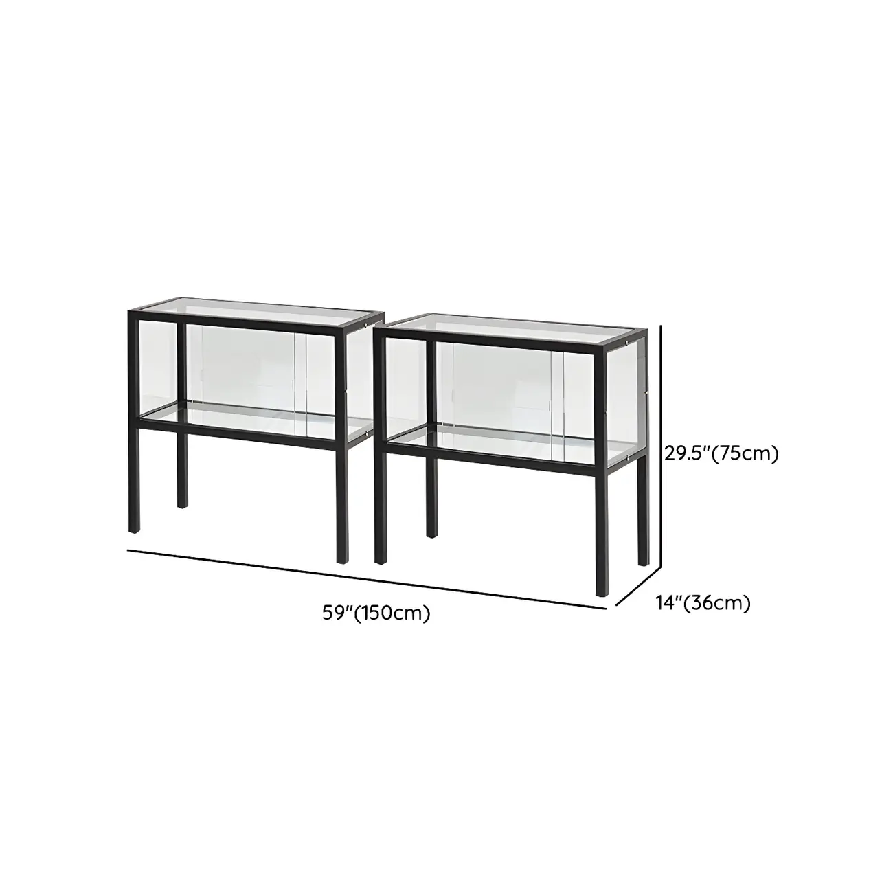 Modern Black Glass Display Cabinet with Metal Frame
